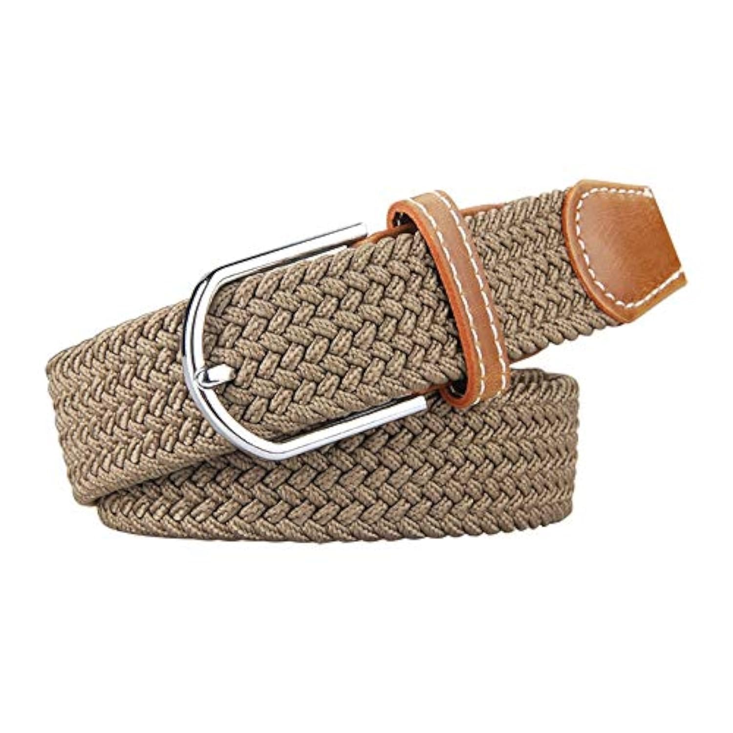electromax Men Belts, Elastic Braided Stretch Belt with Covered Leather Buckle, for Men's Jeans, Trouser Belts (Beige, S/M)