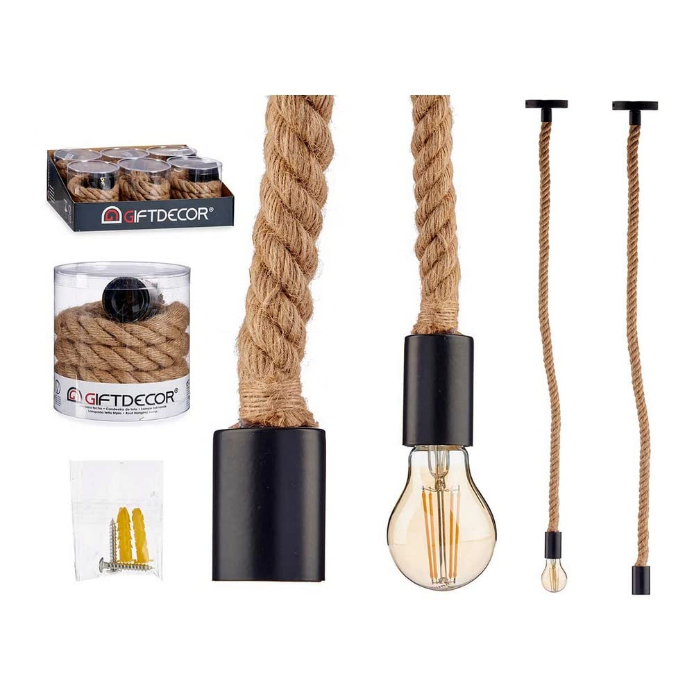 Plafonnier noir et marron en corde et acier 100cm pour éclairage intérieur élégant