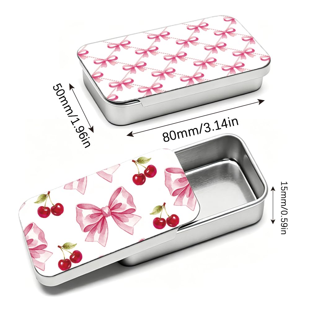 Paquete de 4 fundas portátiles de hilo dental con patrón de lazo, caja de lata pequeña para trabajo, campamento