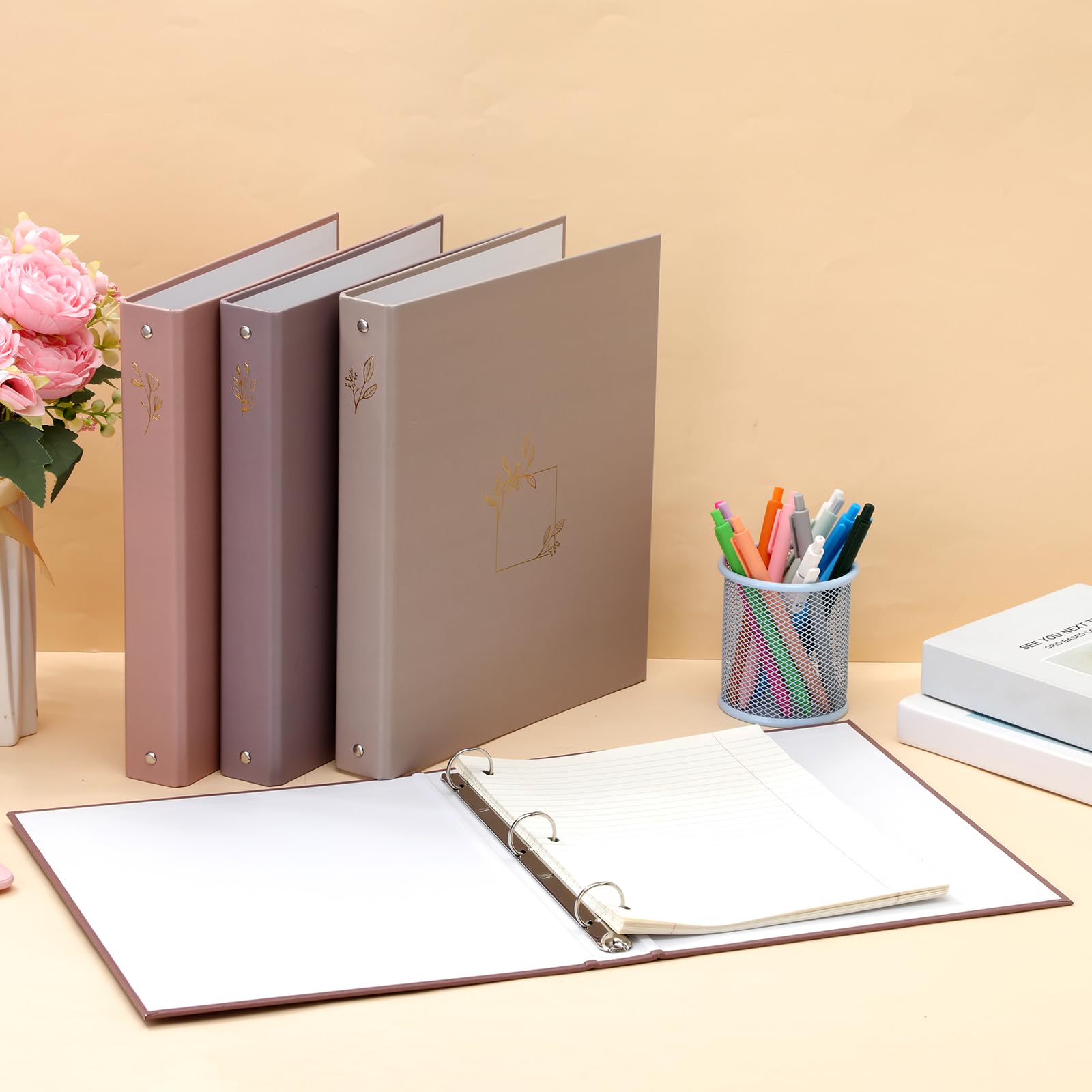 Sayglossy 4 carpetas estéticas de 3 anillos resistentes de 1 pulgada para papel tamaño carta de 11 x 8.5 pulgadas, para mujeres y hombres, escuela, oficina, hogar, trabajo, organizar, papeleo, 4