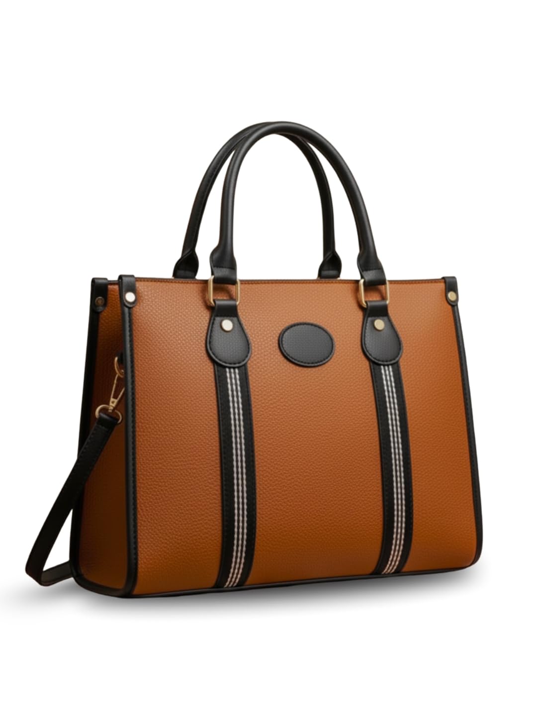 Women’s PU Laptop Shoulder Bag | Stylish Office Tote Handbag with Detachable Sling | Fits 14-inch Laptop | Vertical Webbing Design | Work, College & Travel Bag-image-40