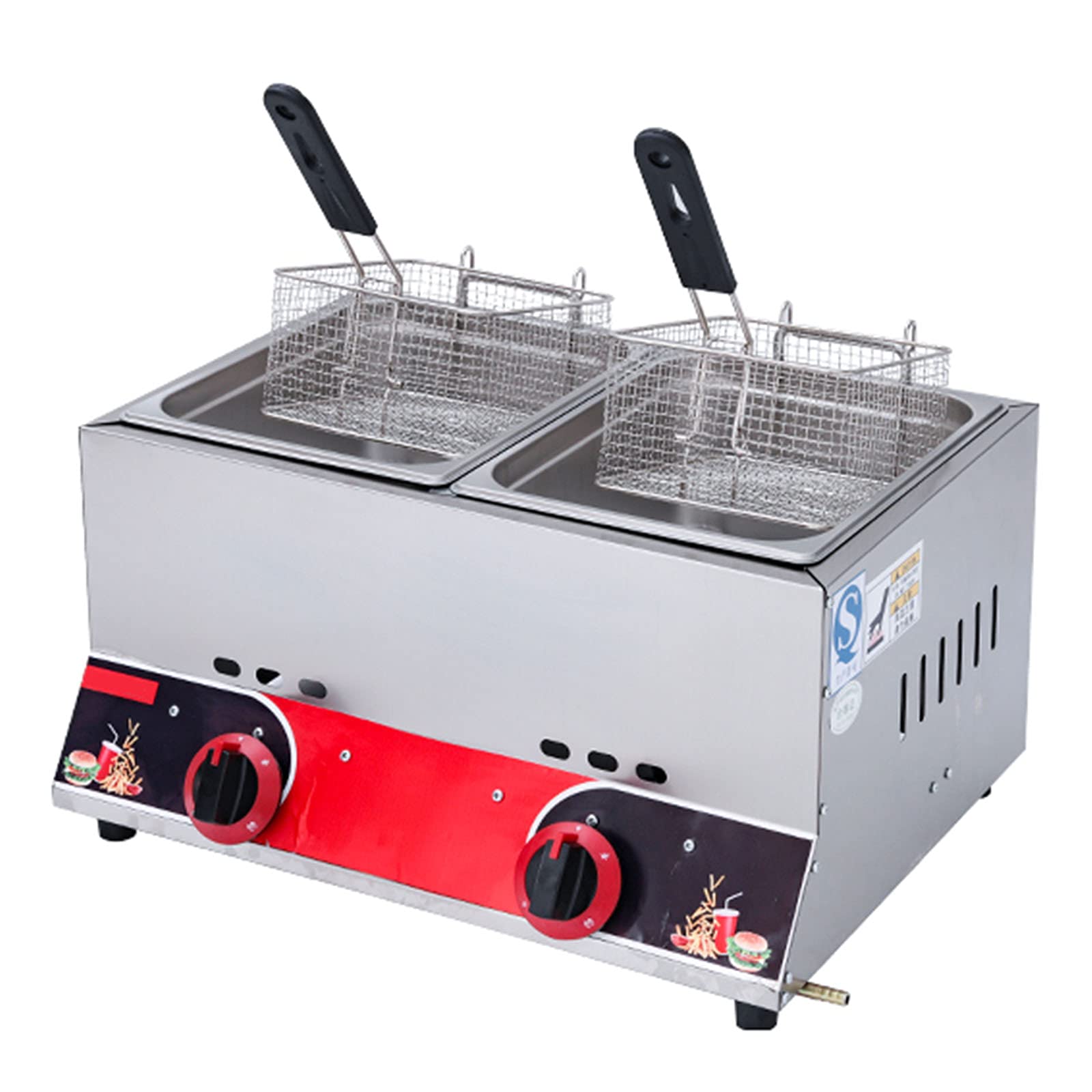 IUokLU Stainless Steel LPG Gas Fryer,22L Dual Fryer with Baskets and Lid - Adjustable Firepower,Easy to Clean - Ideal for Restaurants,Gas