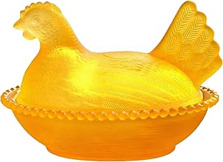 Glasses Chicken Shaped Dish, Crystal Glasses Hen on Nest Candy Dish with Lid Retro Bowl Jar Table Decorations Colorful Vintage Canister Dessert Plate for Home Countertop Kitchen