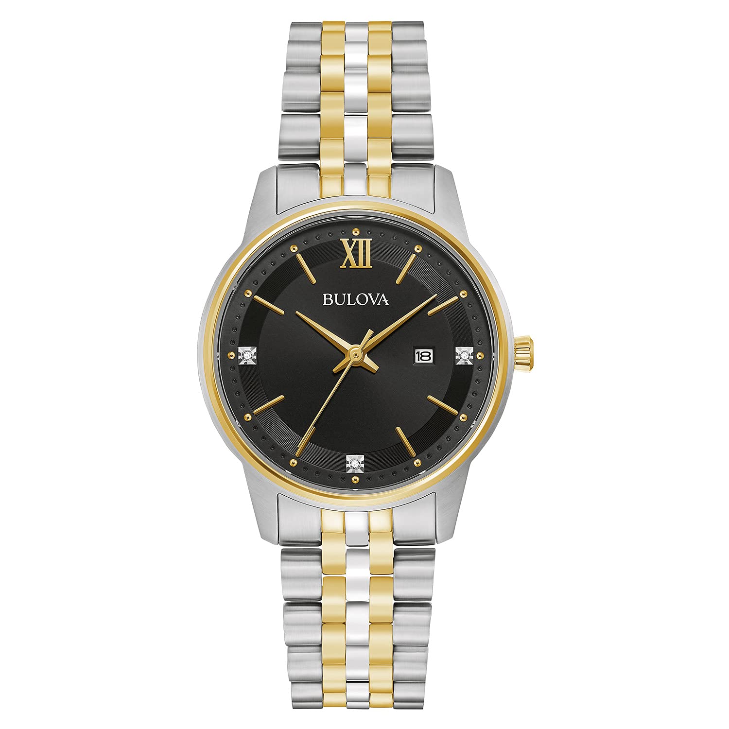 BulovaLadies' Classic Diamond Two-Tone Gold Stainless Steel 3-Hand  Date Quartz Watch