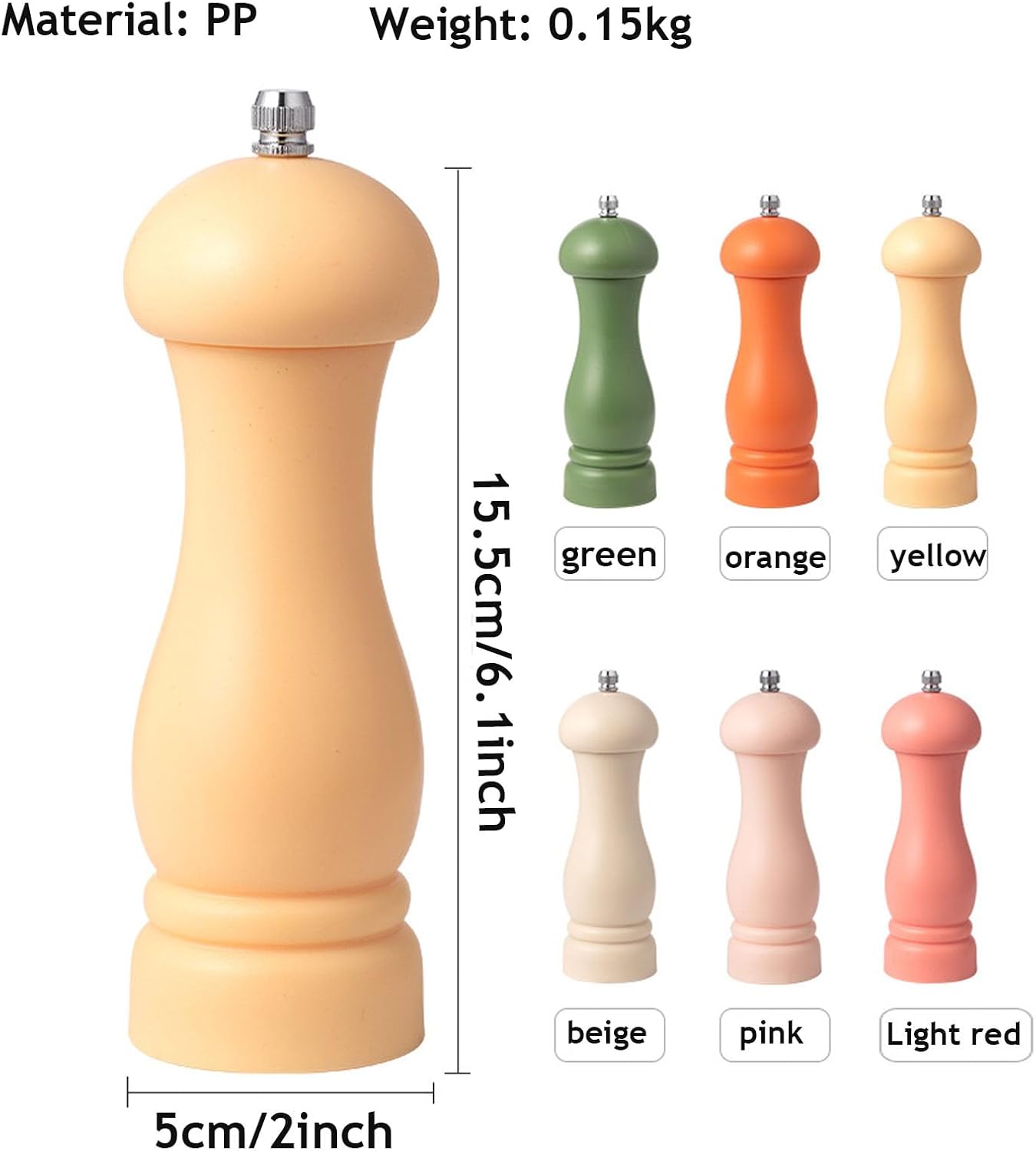 6インチ 手動ペッパーグラインダー ペッパーミル 調節可能なセラミックローター付き - 詰め替え可能なシーソルトグラインダー キッチ