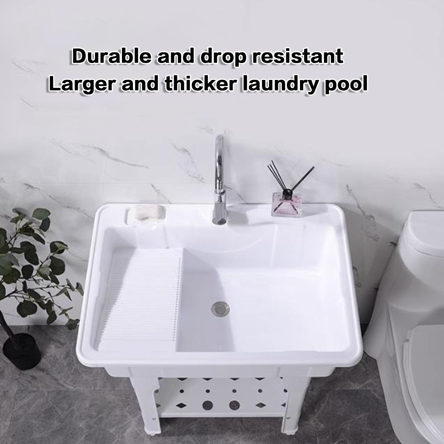 Fregadero De Plástico Independiente Con Tabla De Lavar Para Lavadero, Mangueras De Tabla De Lavar Y Kit De Drenaje Para Lavadero, Garaje, Sótano, Jardín ( Color : Hot and cold , Size : 31.5*22*31.5in