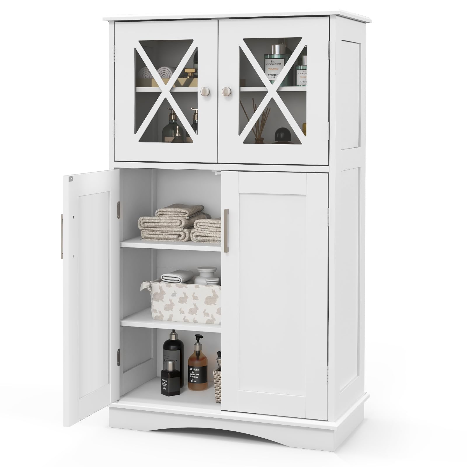 LIFEZEAL Armario de Pie con 2 Puertas y Estantes Ajustables, Armario de Suelo, Organizador de Almacenamiento para Baño, Cocina y Salón, 60 x 30 x 108 cm (Blanco)