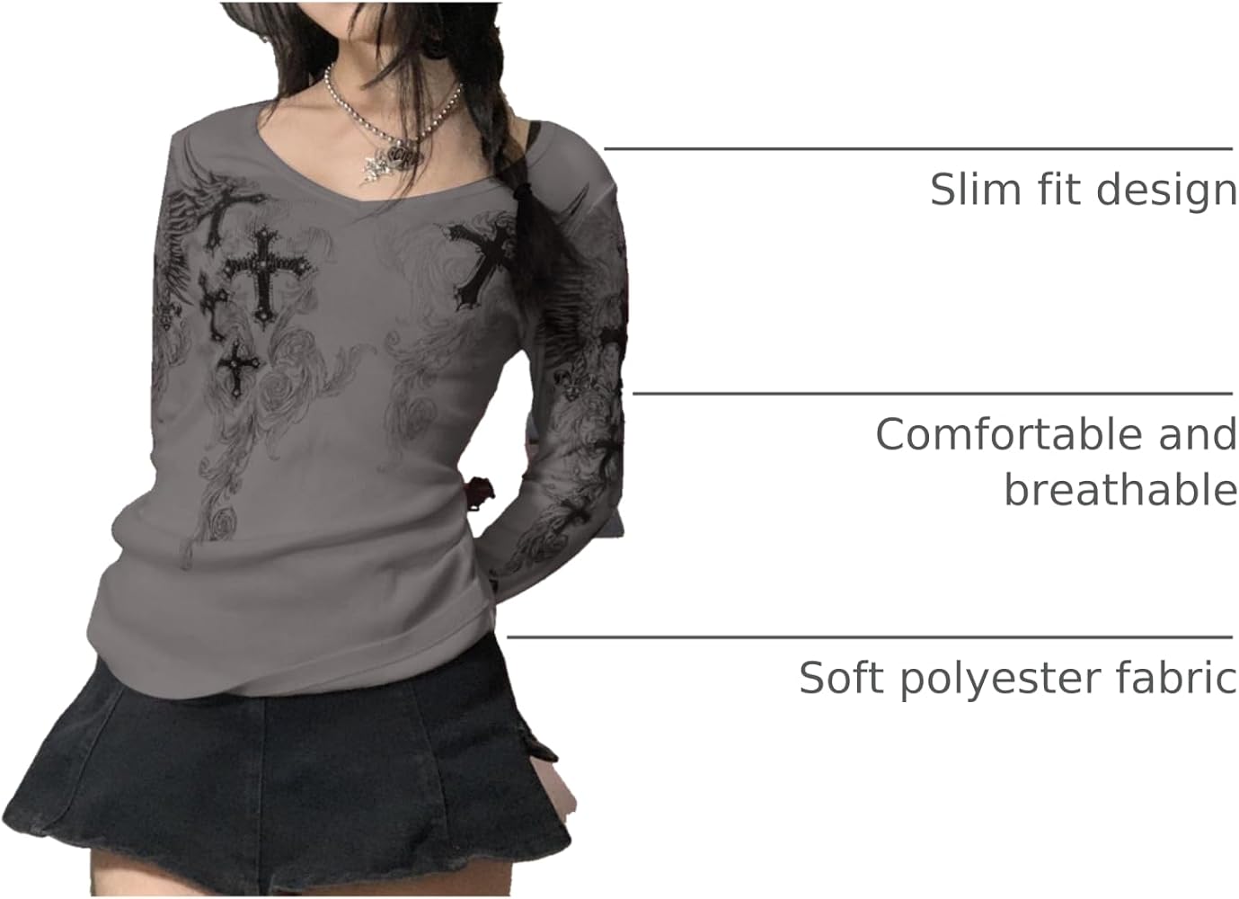 vaflower Women Y2K Long Sleeve Patchwork Lace Square Neck