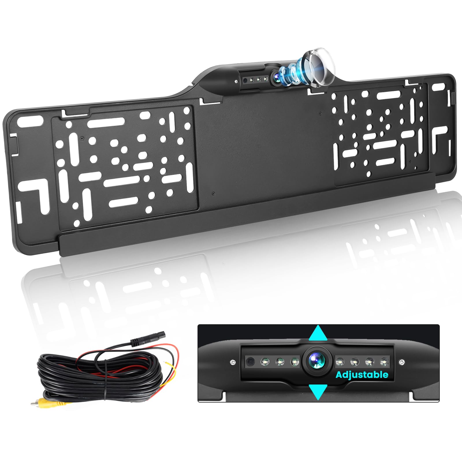 Kennzeichenrahmen EU Rückfahrkamera 7LED Wasserdicht Nachtsicht Weitwinkel Full HD 1080P Einstellbarer Winkel