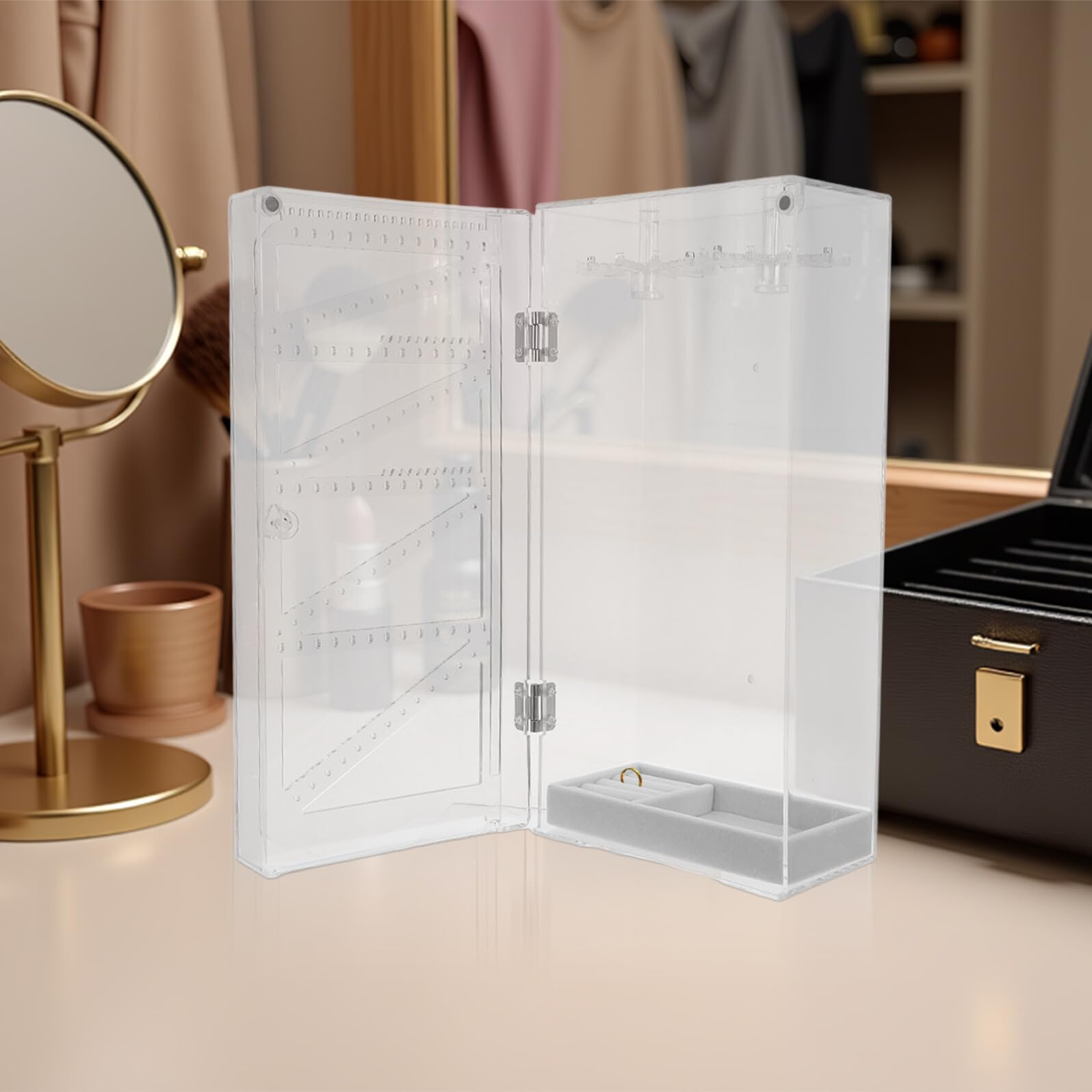 TEHAUX Estuche Organizador de Collares Caja Transparente para Collares Largos Soporte para Ganchos de Collar Expositor de Joyas para Exhibir Dormitorio