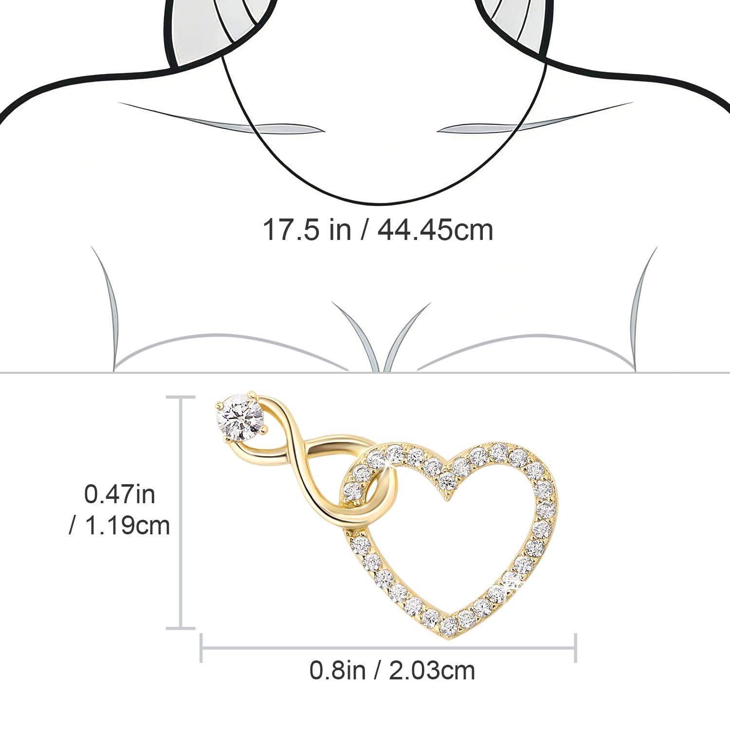 Meissa Collier Coeur Infini pour Femmes Zircon cubique diamant pendentif femme en or avec breloque en forme de coeur Collier Signe de l'Infini Amitié Promesse Cadeau, Or Rose