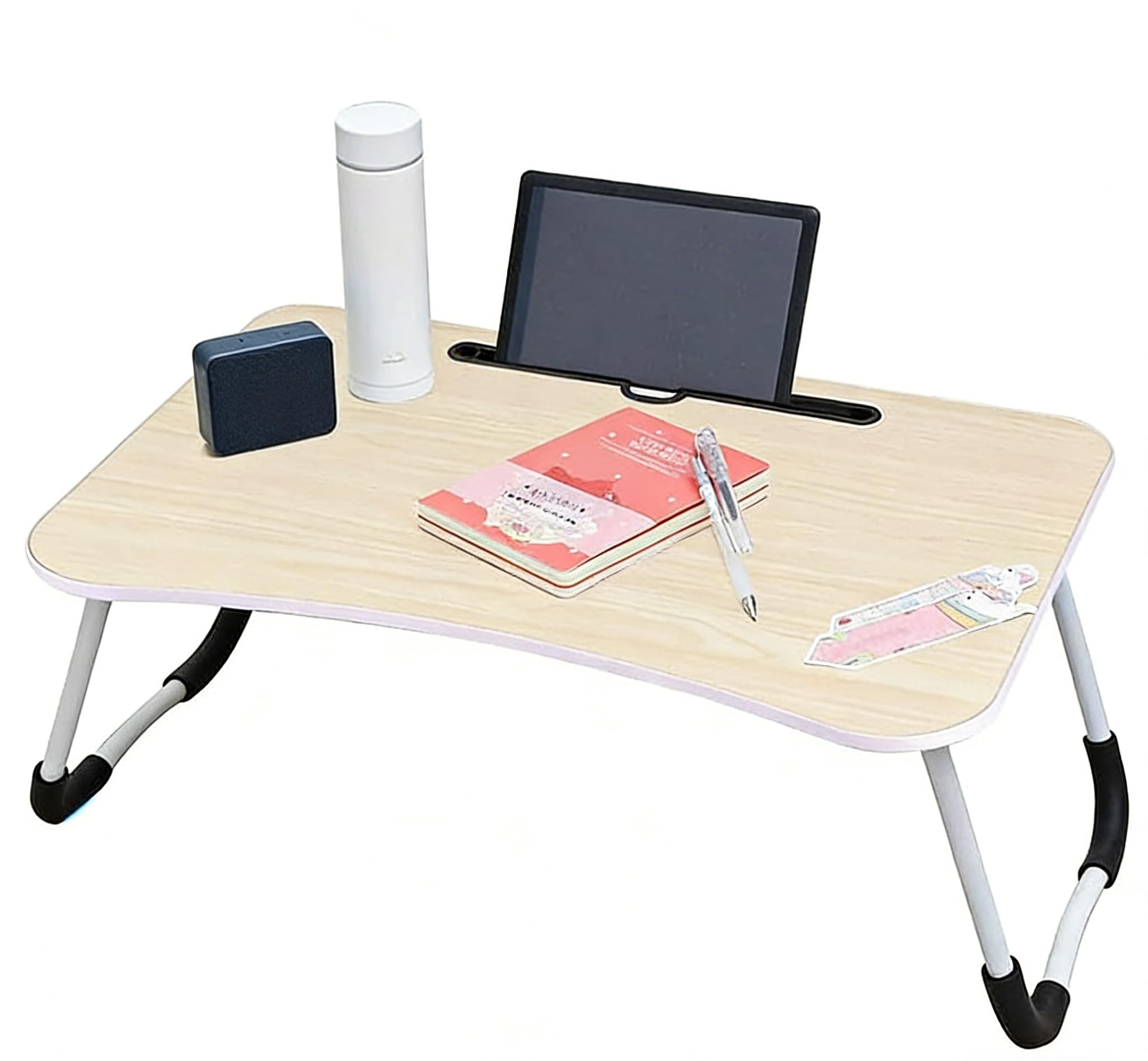 Bandeja para Cama, Mesa de Cama Plegable Desayuno, Ergonómica, Ideal para Portátil, Ordenador y Libros, Mesa Auxiliar con Atril para Leer en la Cama, 50x30x22 cm,Madera - 5
