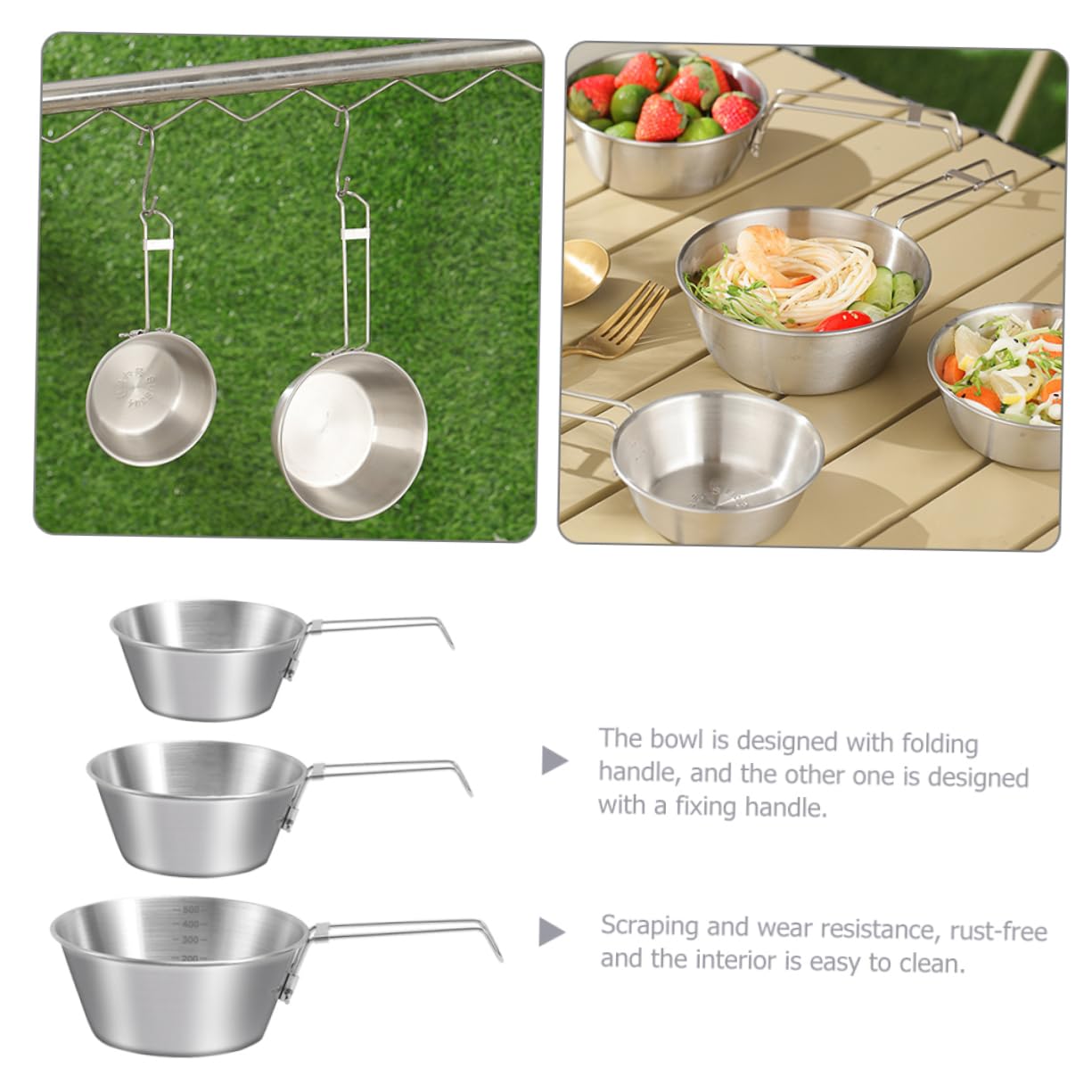 TOYANDONA 3 Sätze Klappschüssel Aus Edelstahl Für Camping Stapelbar Faltbar Kompakt Tragbar Wandern Outdoor Zusammenklappbar Rührschüsseln Aus Metall Metallschüssel 3 Stücke * 3