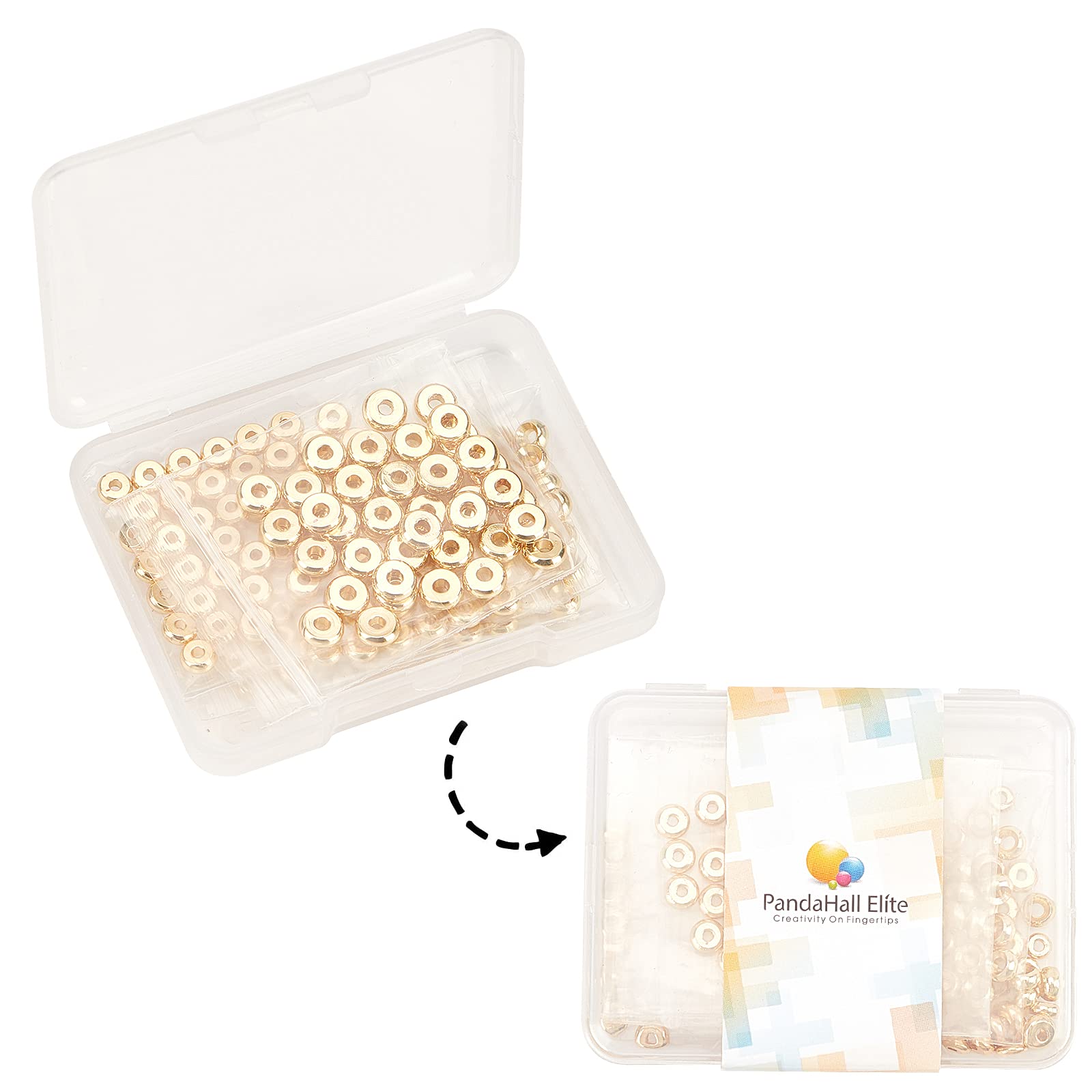 PH PandaHall 200pcs 18K Gold Plated Spacer Beads 4/5/6mm Flat Round Disc Bead Metal Heishi Bead Spacers Brass Rondelle Beads Friendship Bracelet Spacers for Summer Hawaii Stackable Jewelry Making