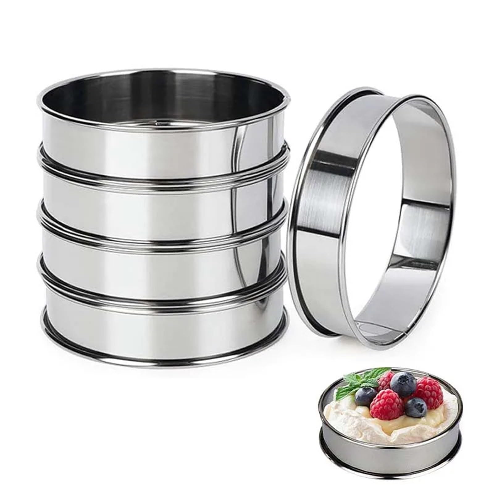 5 Pièces Anneaux à Tarte Muffins Anneau Double Roulé en Acier Inoxydable Moule Rond Métal for la Fabrication des Aliments Ustensiles de Cuisson pour La Pâtisserie Et La Cuisine(10cm 5PCS)