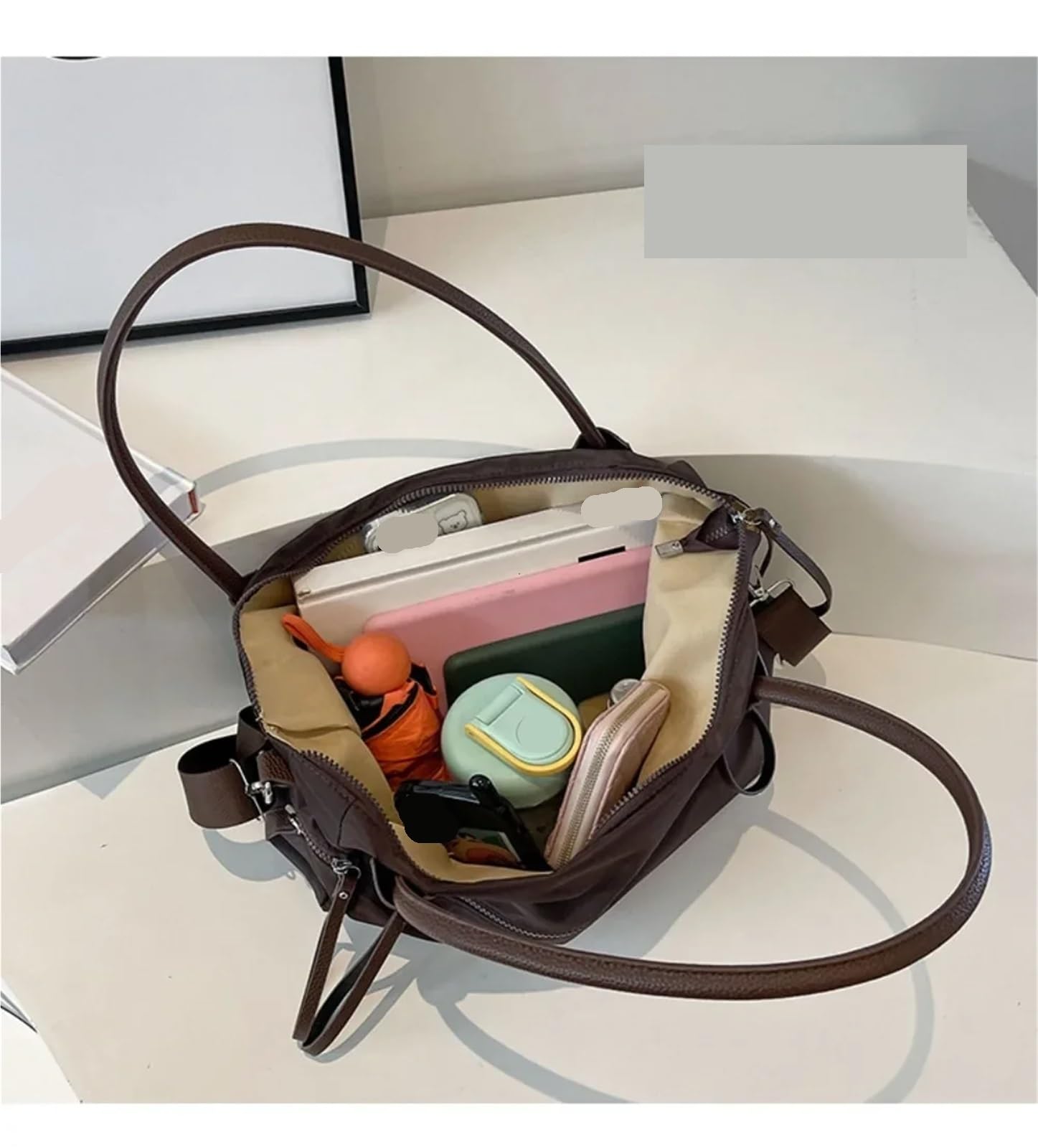 Bolsa De Lona para Mujer Bolso de Lona de Nailon for Mujer, Bolso de Mano Informal de otoño e Invierno, Bandolera de Hombro Grande Bolsas De Tela De Lona Ligera(Coffee)