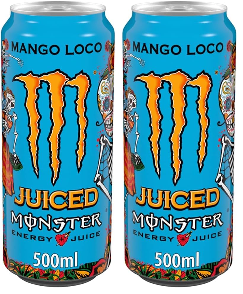 Image of Monster Mango Loco Energy + Juice Carbonated Energy Drink | L-Carnitine + Inositol + B Vitamins + Taurine, 16.91 fl oz ℮ 500 ml (Pack of 2)