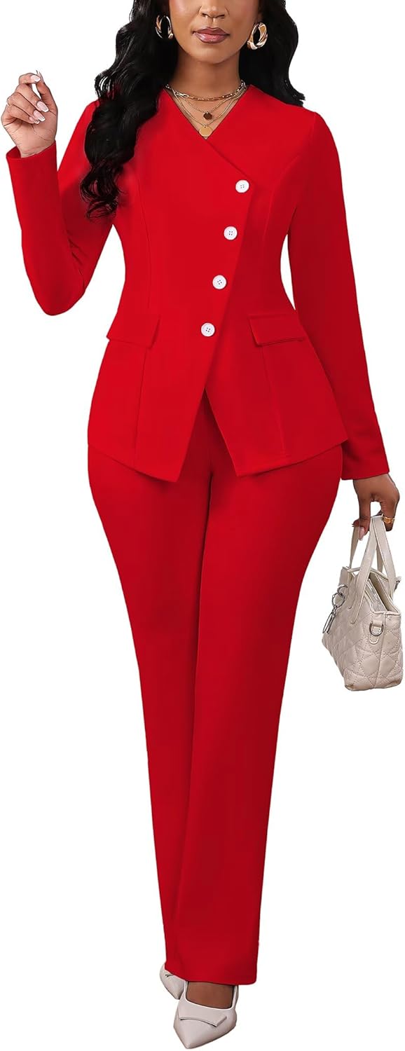 Pant Suits for Women Dressy Long Sleeve Blazer Jackets and High Waisted Wide Leg Pants Sets 2 Piece Work Outfit 2025 - Image 5