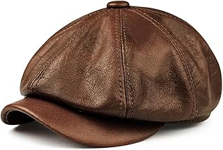Sombrero de Cuero Vintage Gorro cálido de Cuero de Invierno for Hombre, Boina Masculina de Piel de Vaca, casqueta Octogonal Otoño e Invierno