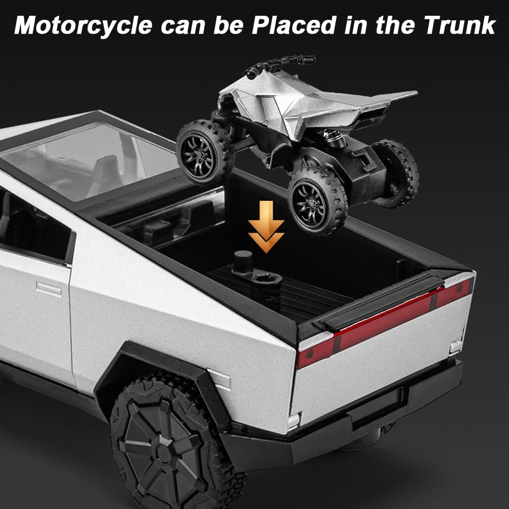 1/24 Toy Trucks and Trailer for Boys Adults, Diecast Metal Pickup Trailer RV Model Kit, Pickup Truck Model Toy with Motorcycle, Truck and Trailer Toys for Birthday Gift 2