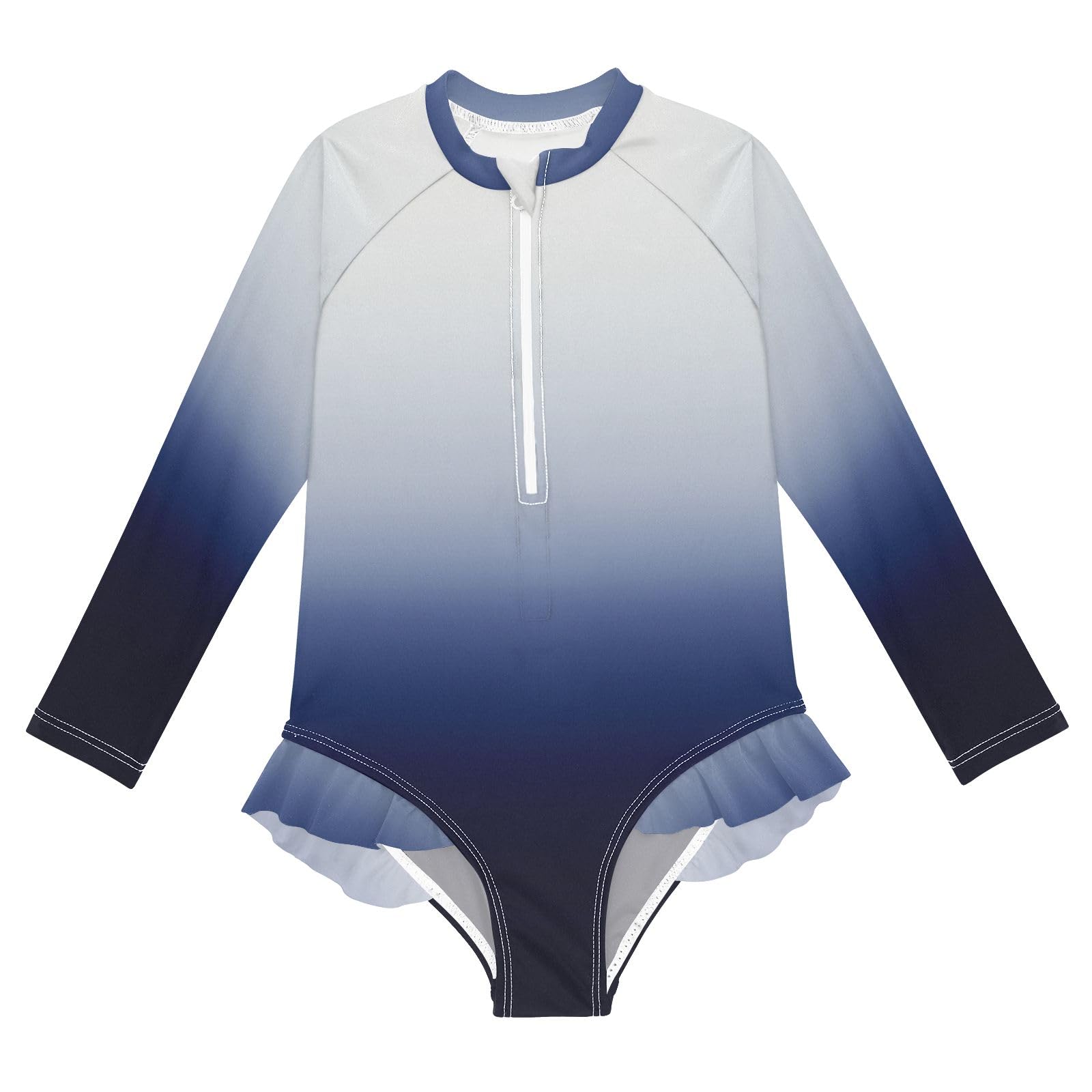 ALAZA Swimsuit for Girls Long Sleeve Rashguard Bathing Suit Navy to White Gradient Quick Dry 4T