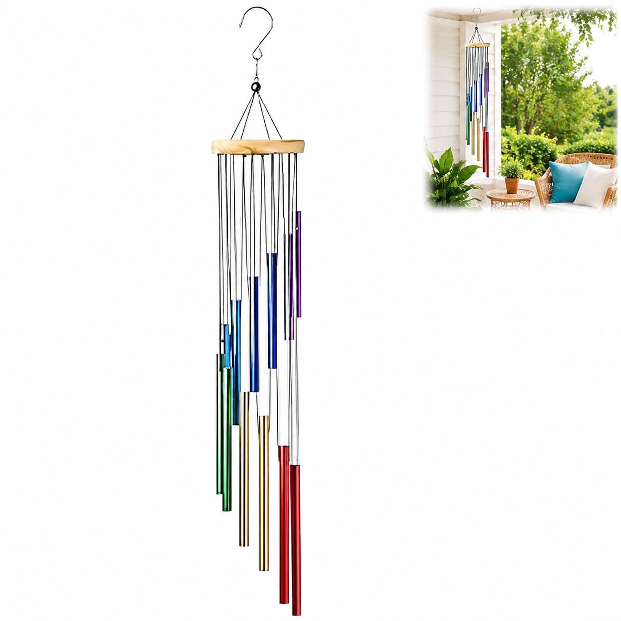 Scacciapensieri da Esterno, 21 Pollici, 12 Tubetti in Alluminio, Suono Dolce e Rilassante, Realizzato in Legno Naturale, Perfetto per Giardini, Terrazzi e Balconi