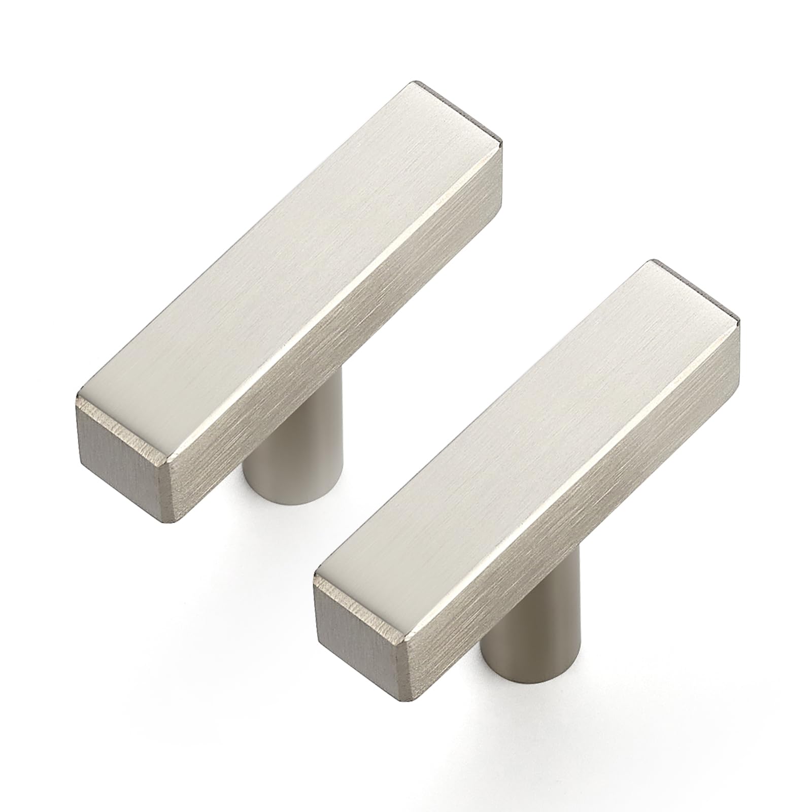 5 Pack 2 Inch Brushed Nickel Cabinet Handles, Square Kitchen Hardware for Cabinets & Drawers, Stainless Steel Pulls with Single Hole Knobs