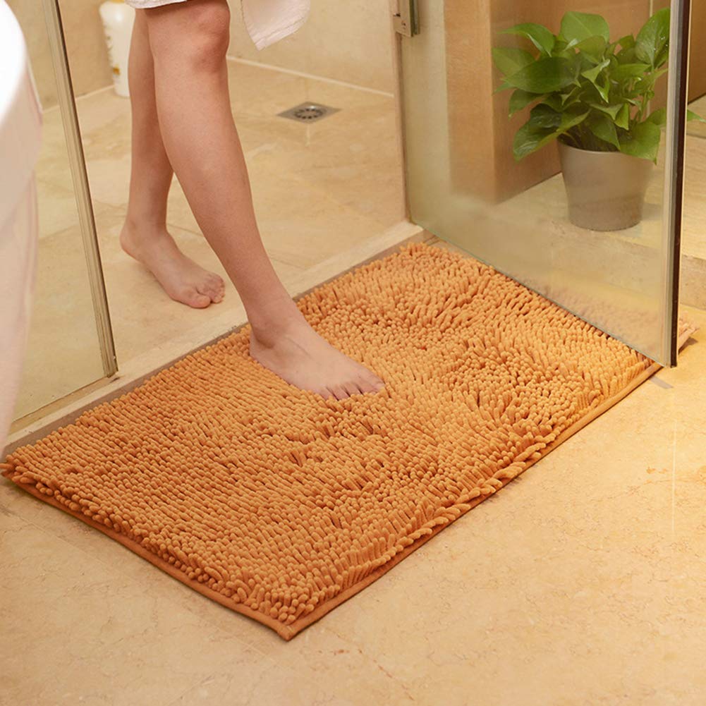 vctops Plush Chenille Bath Rugs Extra Soft and Absorbent Microfiber Shag Rug, Non-Slip Runner Carpet for Tub Bathroom Shower Mat Champagne 24" X 35"