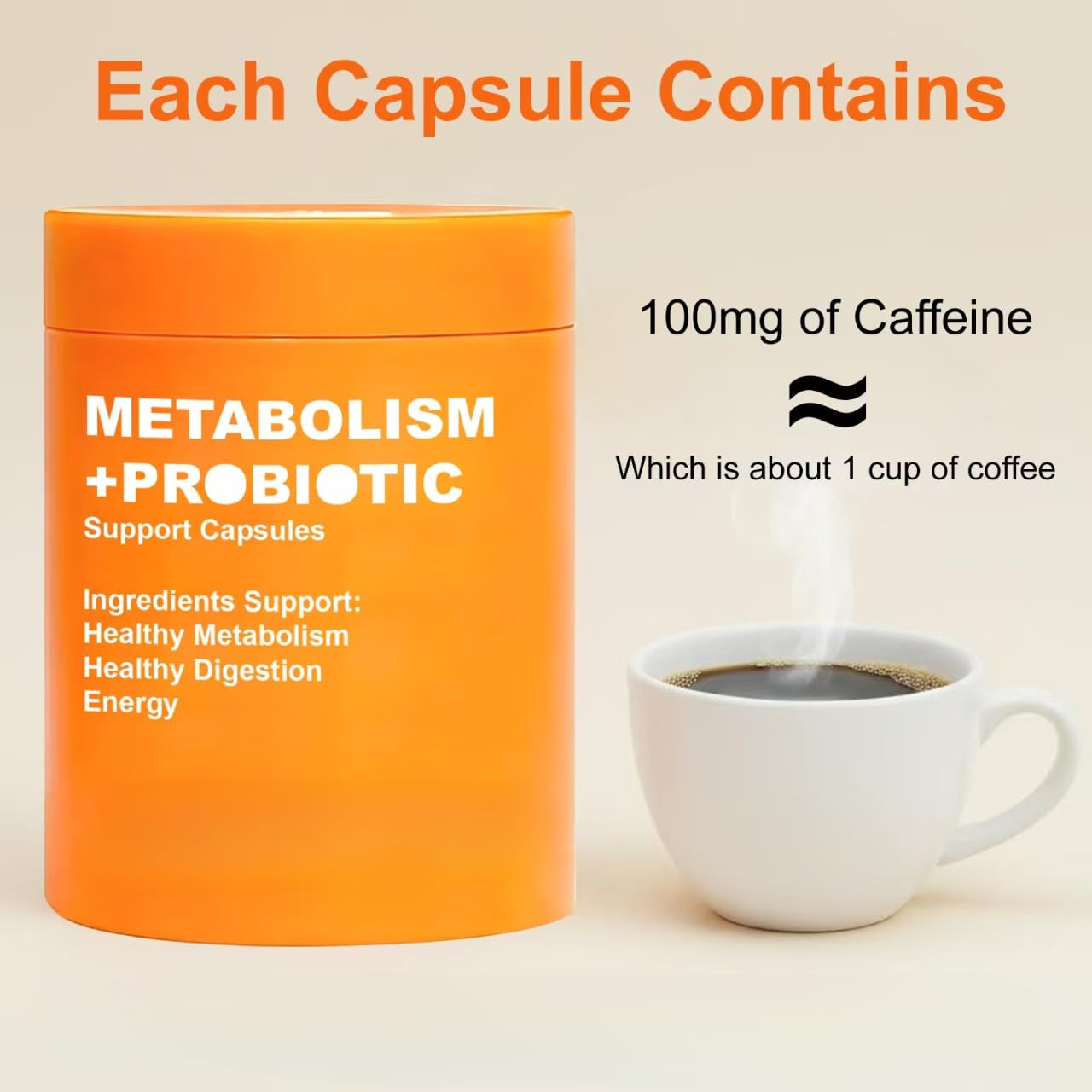 Métabolisme + Capsules de soutien probiotiques – Métabolisme, santé intestinale et énergie soutenue – avec extrait de grain de café vert et probiotiques ciblés