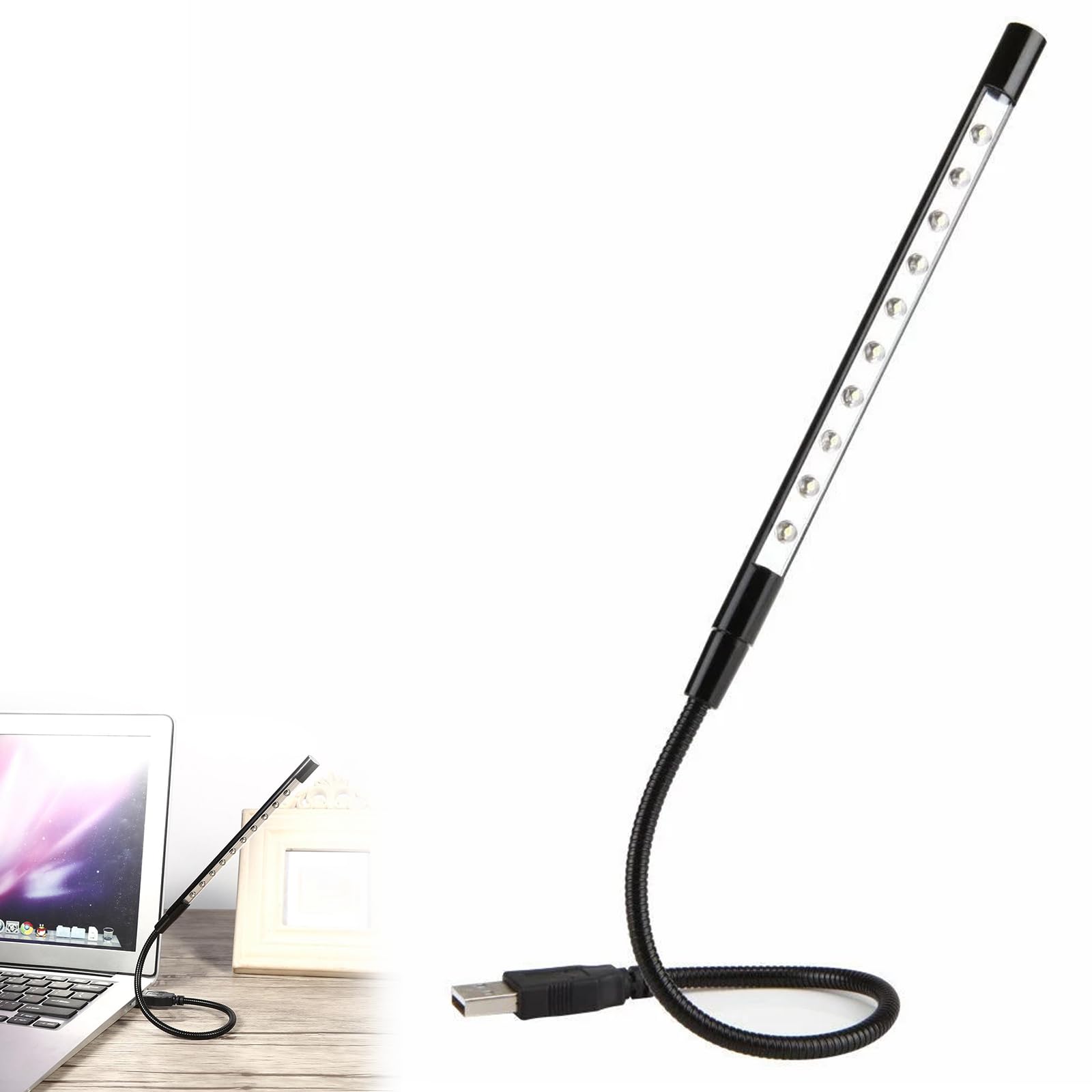 Cerioll Lampada LED USB Flessibile, 1 Pezzi Lampada LED USB Per Tastiera Computer, Luce da Lettura, Collo D'Oca Flessibile, Per Tastiera per Computer Portatile (Nero)