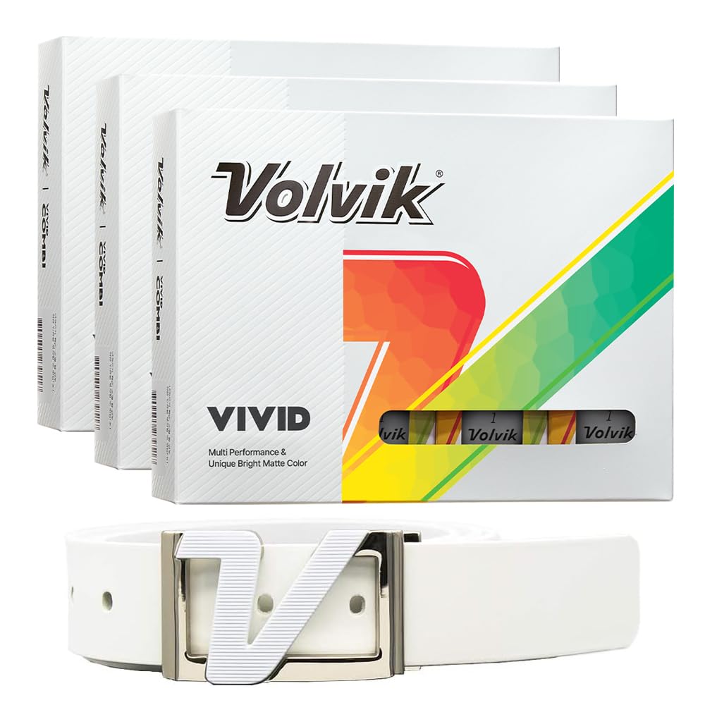 New Volvik Vivid Multi-Performance and 3-Piece Construction Unique Bright Matte Color Finish Golf Ball. 3 Dozen (Gray) with 100% Genuine Italian Leather Belt, White