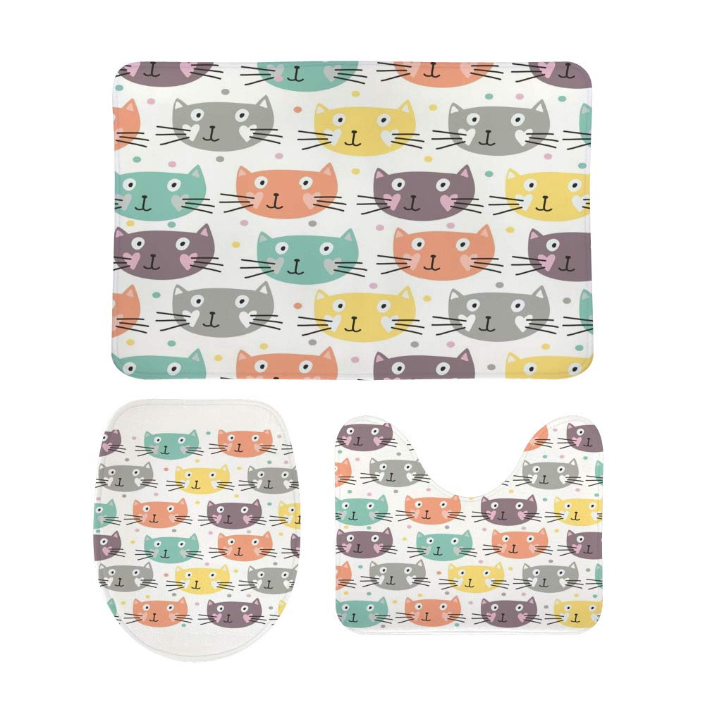 Tapis de salle de bain antidérapants lot de 3 lavables motif chat