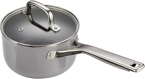 MSMK Cacerola esmaltada de cerámica sin PFAS de 2.5 cuartos de galón con tapa de vidrio templado, arroz quemado también antiadherente, apto para