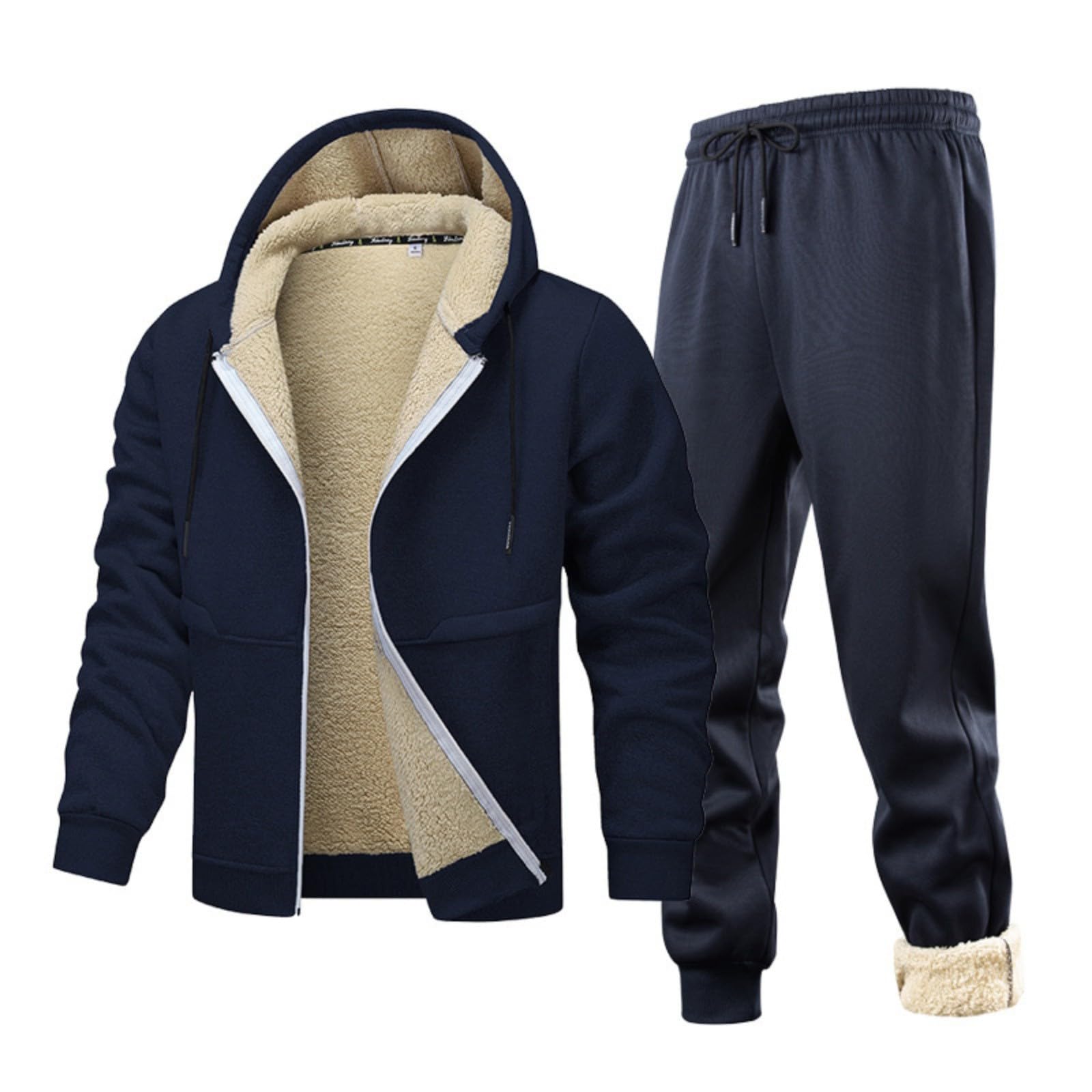 Coord Set di pantaloni da tuta da uomo in pile con tasche con cerniera