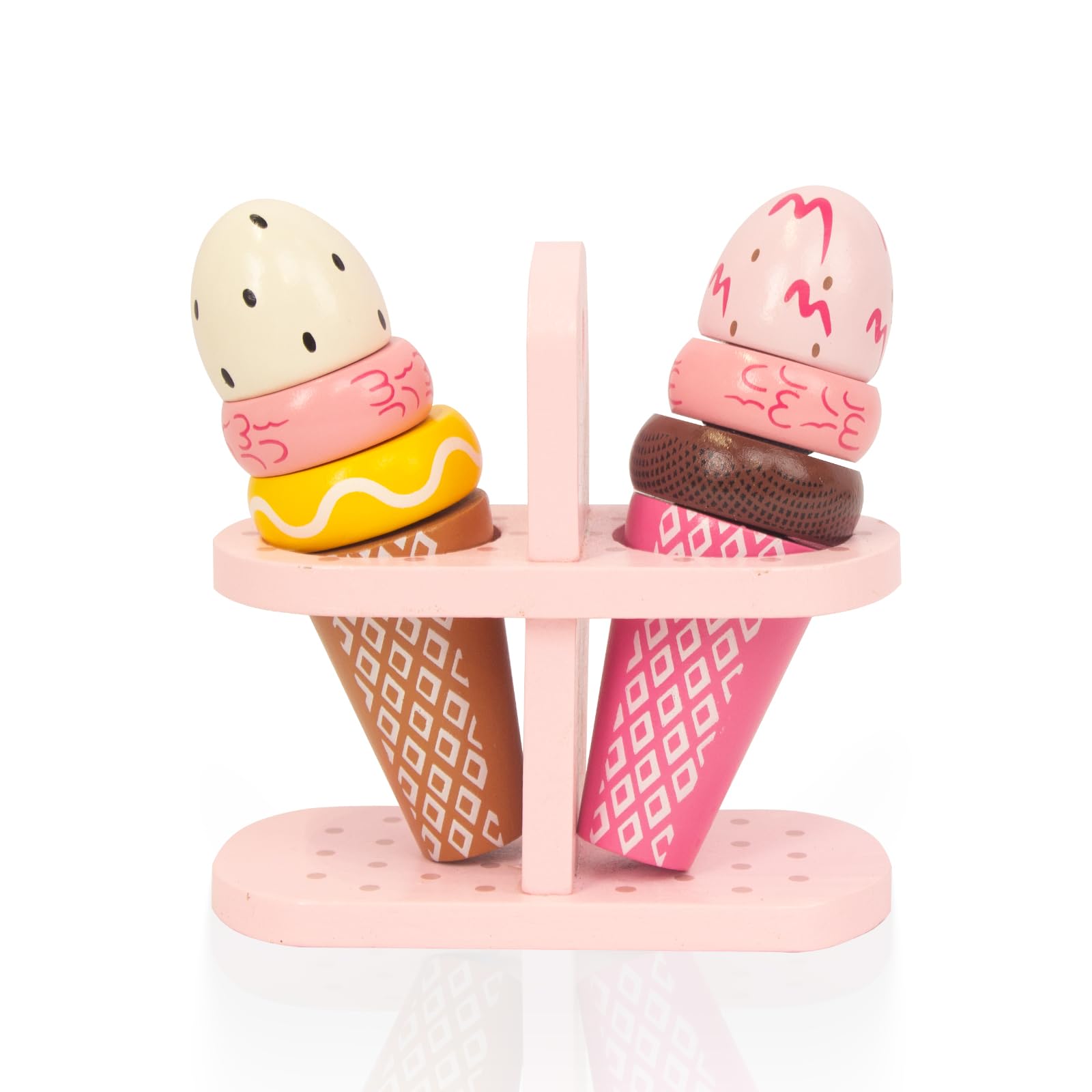 Stand Crème Glacée Jouet En Bois - Jeu D'imitation Glacier Enfant Avec Cônes Et Sucettes