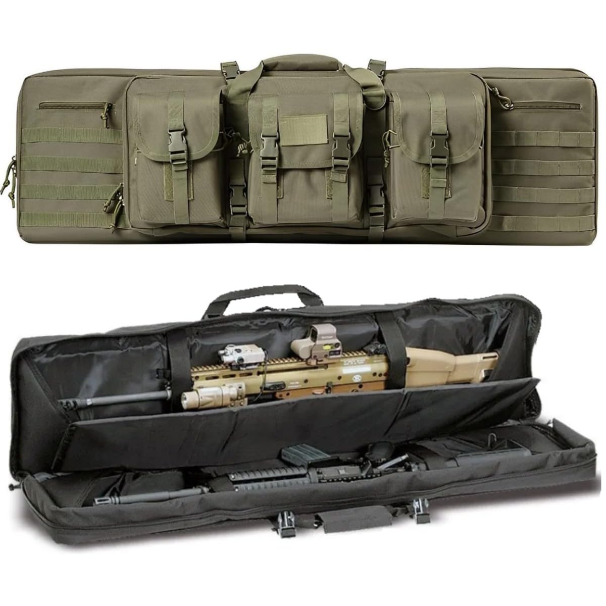 ACEXIER Funda Doble para Rifle Funda Acolchada con Cierre para carabina Funda Larga para Rifle Mochila para Rifle Funda para Rifle para Caza Campo de Tiro con System Molle