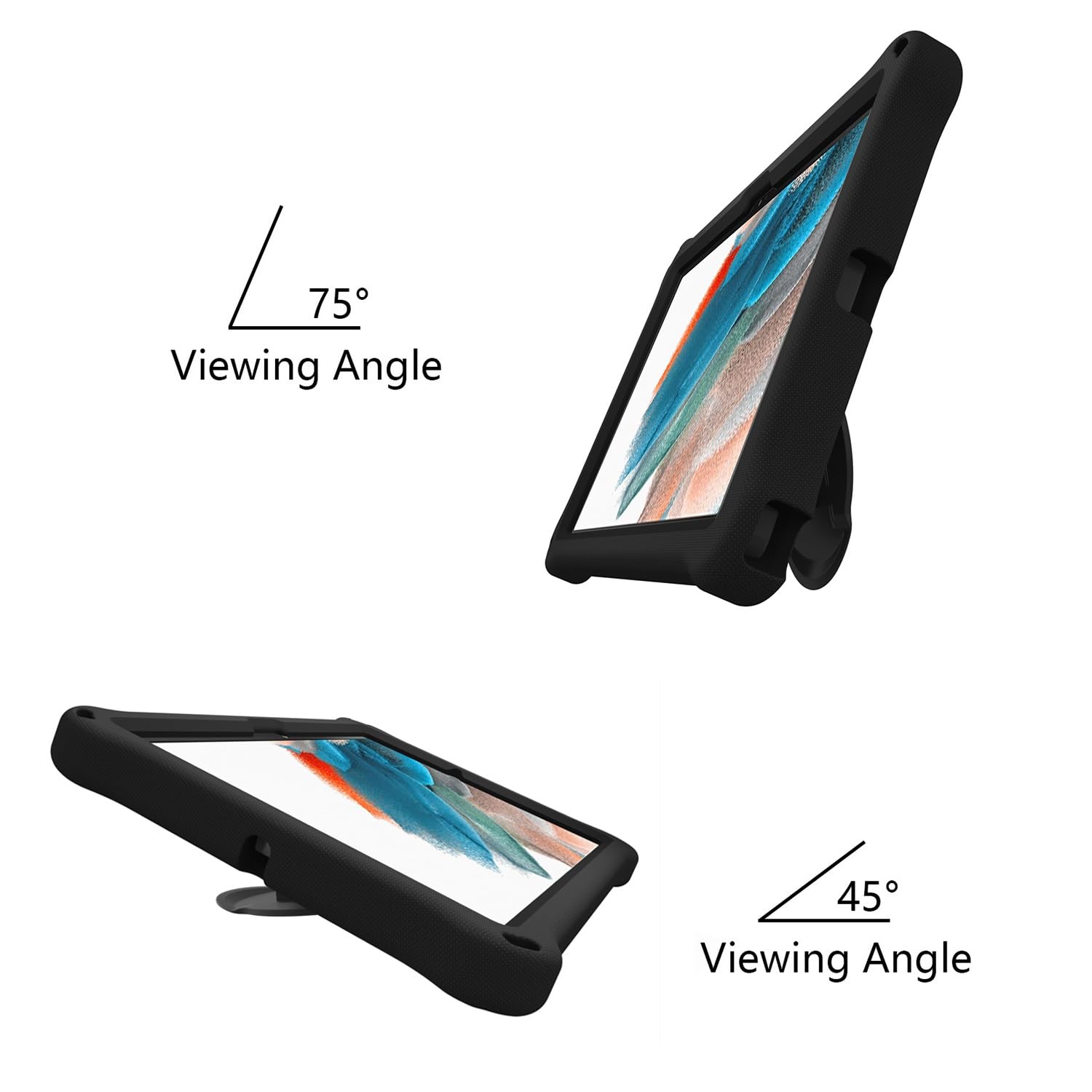 Funda protectora completa Compatible con Galaxy Tab A8 10.5 pulgadas X200/X205 (2021), funda protectora ligera a prueba de golpes con asa y soporte, funda protectora antideslizante.(Svart)