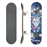 Dganliスケボー 子供 初心者 スケートボード 31x8インチ skateboard コンプリート 完成品 7層カナディアンメープル製 ダブルキック 若者 キッズ こどもの日 誕生日 プレゼント (虎)