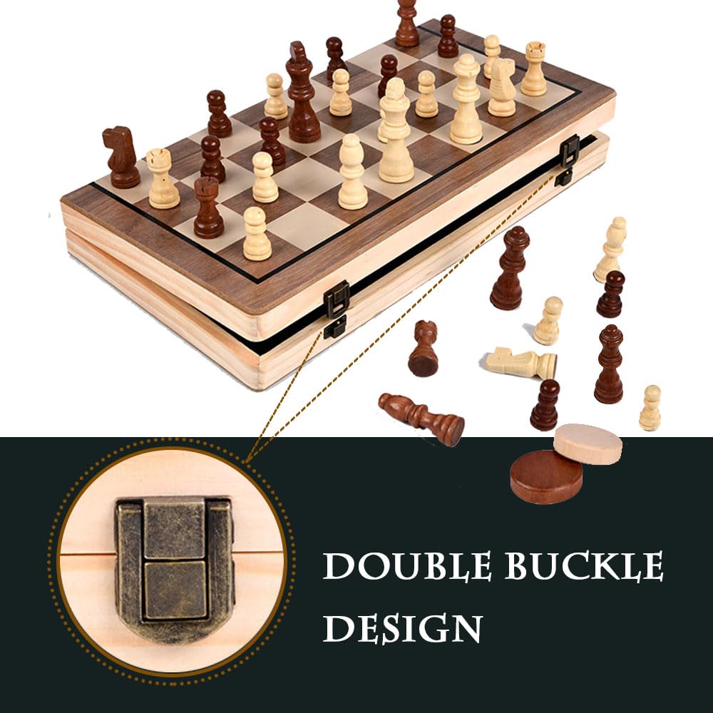 Ajedrez Ajedrez estándar internacional plegable, damas y ajedrez, juego de mesa de madera magnético 2 en 1, caja de almacenamiento de 15 pulgadas, bolsa para 2 jugadores ajedrez clásico