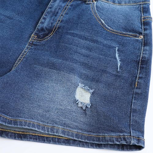 Image of THUNDER STAR Women Mid Rise Ripped Stretchy Jeans Shorts Frayed Raw Hem Casual Denim Shorts