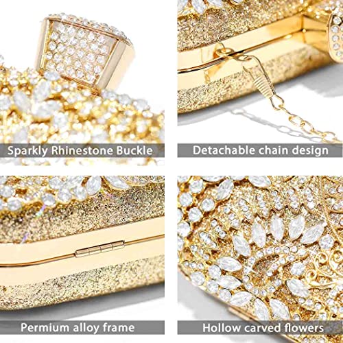 Yokawe Womens Crystal Evening Clutch Bag Bridal Wedding Purse Rhinestone Party Prom Handbag (Gold) #TOP2