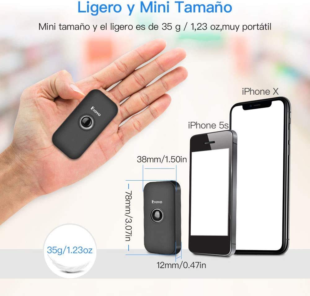 Eyoyo 2D Escáner de Código de Barras, Mini 1D QR Lector de Código de Barras 3-en-1 Conexiones USB Cable/ 2,4G Inalámbrico/Bluetooth para POS, Teléfono Inteligente, Tableta, iOS, Android y Windows