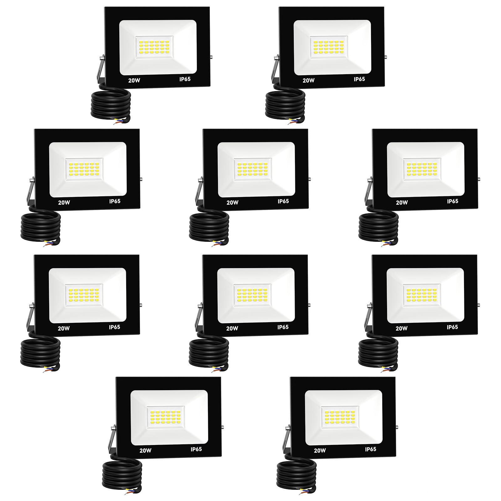 loyal LED Floodlight 20W 10 Pack 2000LM Warm White 6000K Super Bright Outdoor LED Spotlight IP65 Waterproof Tempered Glass Garage Light for Entrance Patio Square Factory — image 1