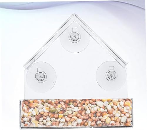 Miniatura 7 de OFFSCH Comedero para pájaros para ventana, bandeja transparente, decoración de jaula de pájaros, colgadores para ventana exterior, comedero de