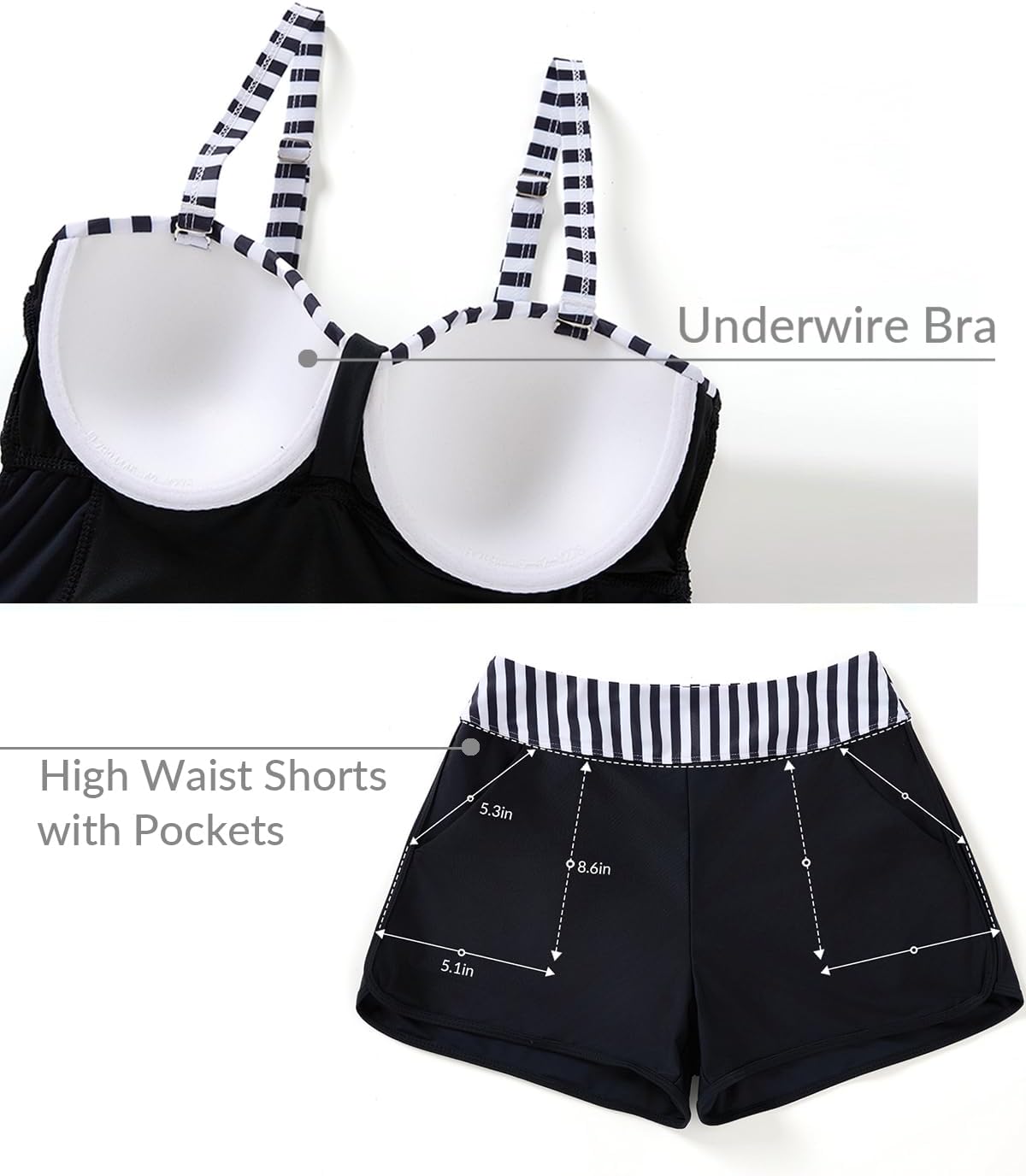 Daci Women's Underwire Tankini Swimsuit - Two Piece Tummy Control Bathing Suits with Pockets Shorts Push Up Swimwear 2025 - Image 6