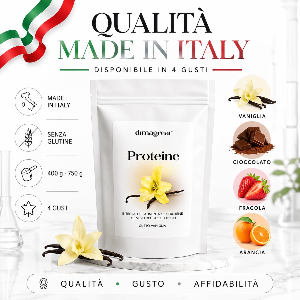 DIMAGREAT Proteine in Polvere Isolate 400g Gusto Vaniglia, Made in Italy - Con Citrullina, Acetil L Carnitina e Aminoacidi Essenziali (Vaniglia, 400g)