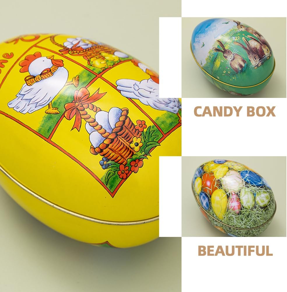 QianShi 6pcs Easter Egg Tin Box Metal Vintage Easter Bunny Candy Boxes Tinplate Storage Box Bakery Treat Boxes Cookie Container Tin Easter Tier Tray Decor Holiday Party Decorations Favors