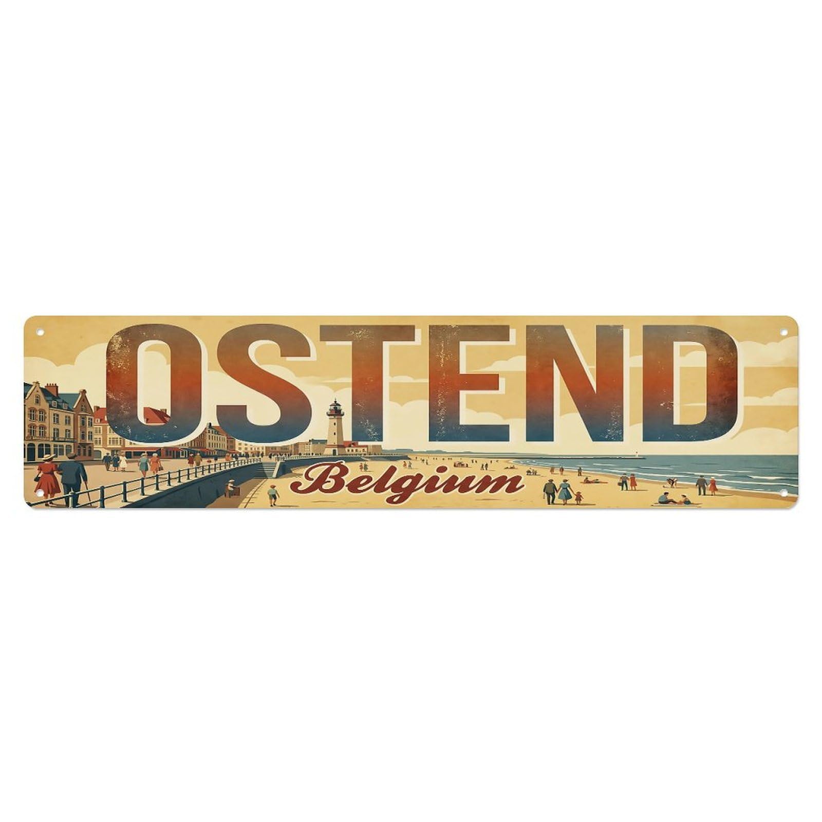 Vintage Travel Belgium Ostend Metal Tin Sign
