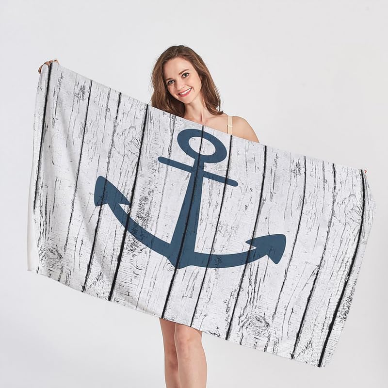 Strandtuch XXL 200x200 Maritim - Schnelltrocknend & Ultraleicht & Sandfrei & Weich Mikrofaser Handtücher, Anker Strandhandtuch Badetuch Handtuch, Pflegeleicht Badetücher