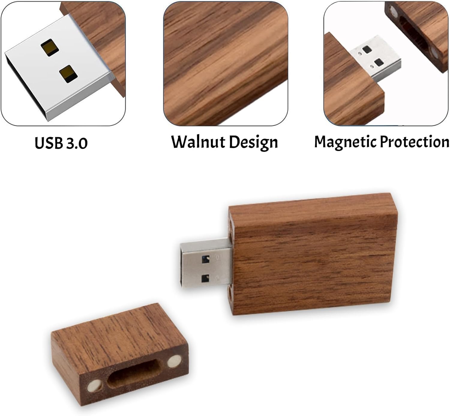 32GB Wood Flash Drive 3.0 5 Pack, FEWINA Rectangle Walnut Wooden Thumb Drive 32 GB USB Stick Gig Stick USB3.0 Memory Stick Jump Drive for Backup Picturs/Videos Ideal Gift (5PCS / Walnut)